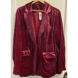 NWT Torrid Size 2X 18-20 Red Velvet Blazer Jacket One Button Closure